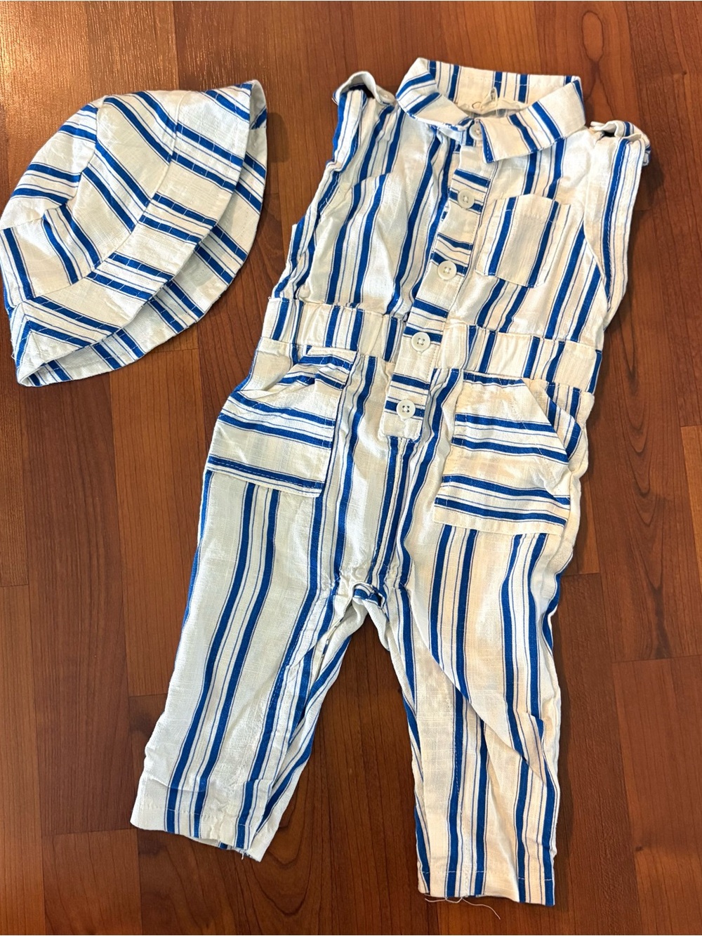 Jessica Simpson Blue and White Striped Kids Overalls with Hat